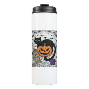 Rip Halloween Black Cat Pumpkin Tombstone Cauldron Thermal Tumbler