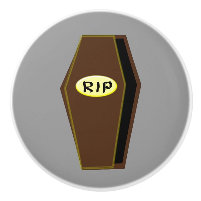 RIP Halloween Coffin of Doom Ceramic Knob (Front)