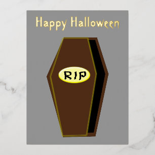 RIP Halloween Coffin of Doom Custom Foil Holiday Postcard