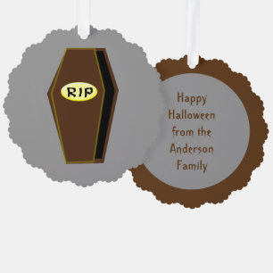 RIP Halloween Coffin of Doom Custom Tree Decoration Card