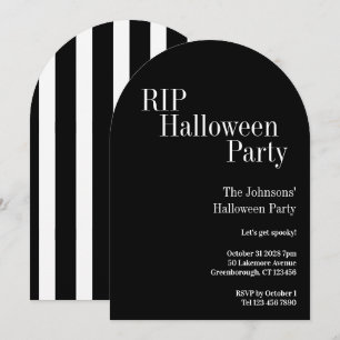 RIP Halloween Party Black and White Stripe Invitation