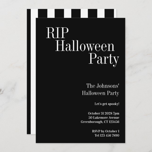 RIP Halloween Party Black and White Stripe Invitation (Front/Back)