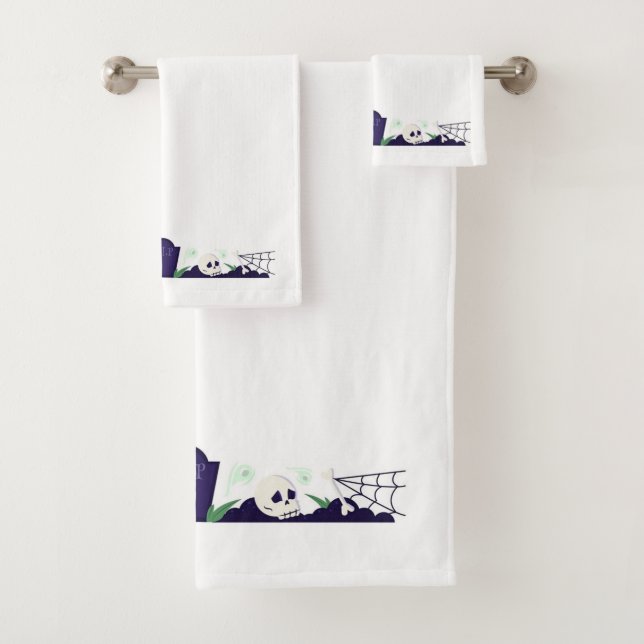 RIP Head Stone and Skulls Bath Towel Set (Insitu)