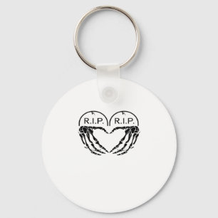 Rip Heart Shaped Gravestone Skeleton Hands Key Ring