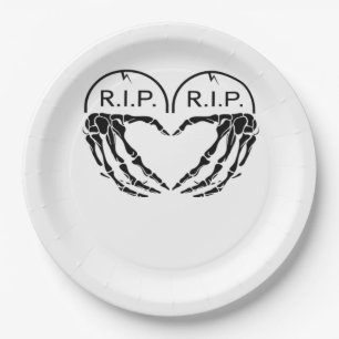 Rip Heart Shaped Gravestone Skeleton Hands Paper Plate