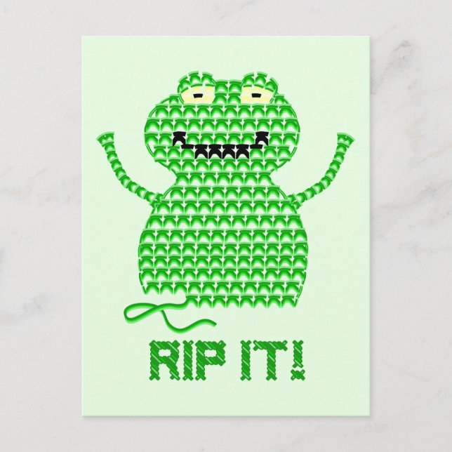 Rip It! Vector Crochet Frog (Green Background) Postcard (Front)