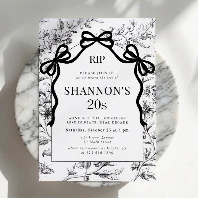 RIP My 20s Black Bow 30th Birthday Invitation (Creator Uploaded)