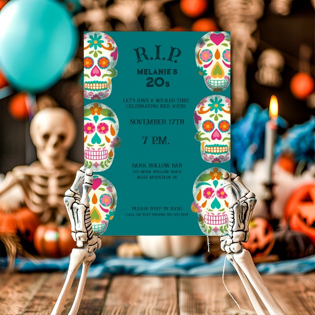 RIP my 20s Custom Age Sugar Skulls Birthday Invitation (Creator Uploaded)