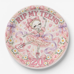 RIP My Teens Ballerina Skeleton 20th Birthday Paper Plate