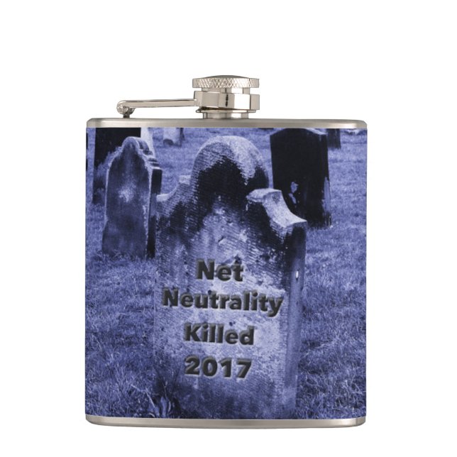 RIP Net Neutrality Gravestone Hip Flask (Front)