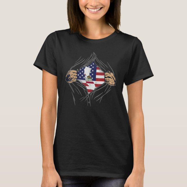 Rip Reveal US Citizen Proud America State Flag Cal T-Shirt (Front)