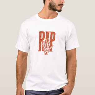 RIP Skeleton Hand Halloween Linocut Design T-Shirt