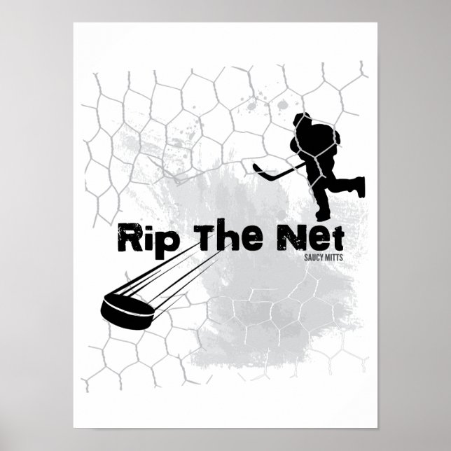 Rip The Net Hockey Player Grey Poster (Front)