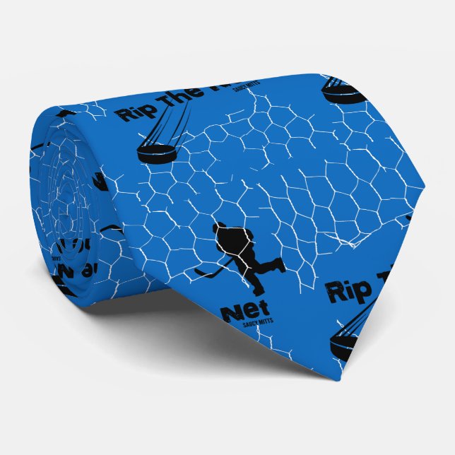 Rip the Net Hockey Player on blue Tie (Rolled)