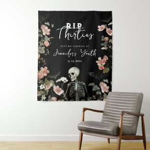 RIP Thirties Skeleton 40th Birthday Party Backdrop Tapestry