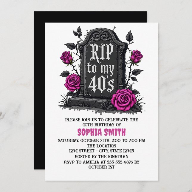 Rip to 40s Birthday Gothic Invitation (Front/Back)