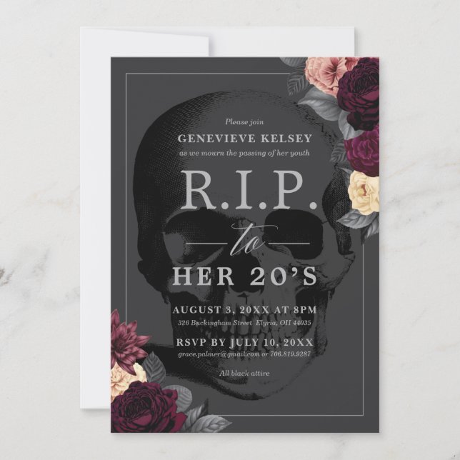 RIP to her 20's Party  Invitation (Front)