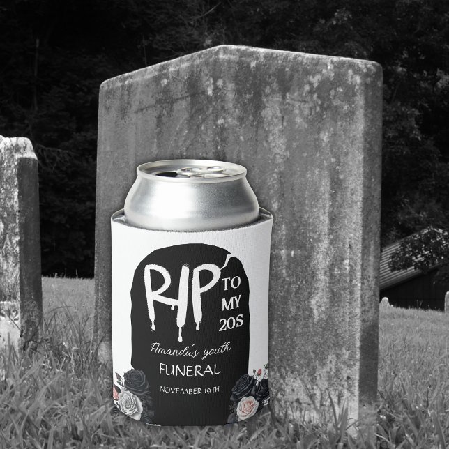 RIP To My 20s Tombstone Arch 30th Birthday Black Can Cooler (Creator Uploaded)