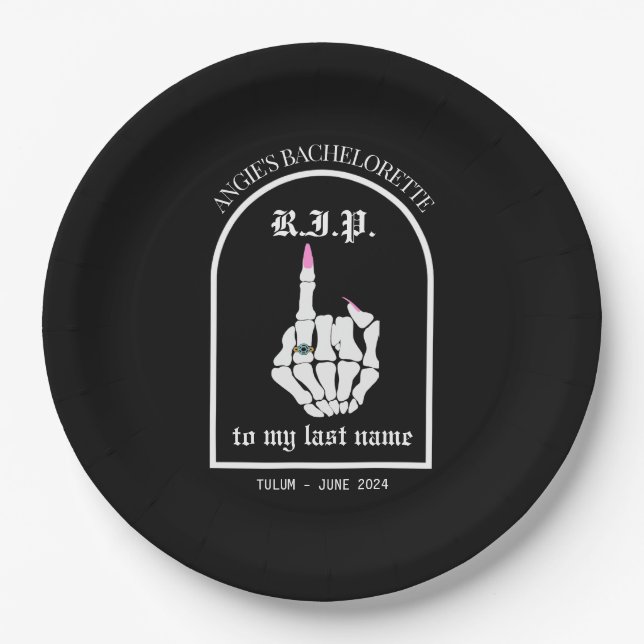 RIP to My Last Name Bachelorette Paper Plates (Front)