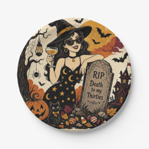 RIP to My Thirties Retro Halloween 40th Birthday Paper Plate