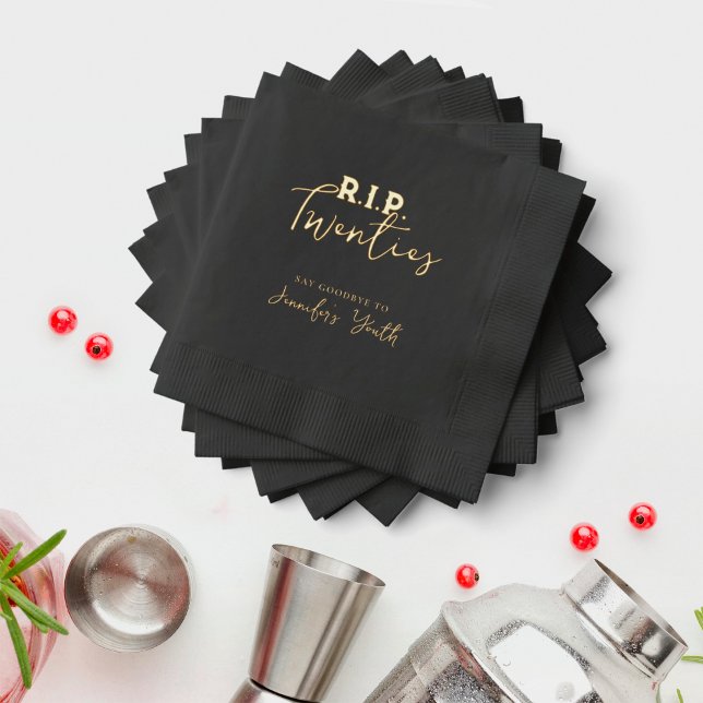 RIP To My Twenties Black 30th Birthday Party Foil Napkins (Creator Uploaded)