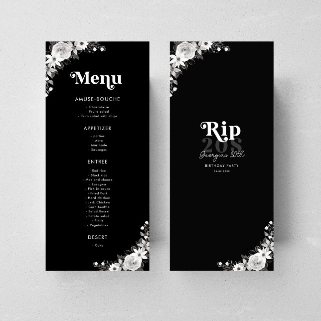 Rip To My Twenties Black 30th Birthday Party Menu (Creator Uploaded)