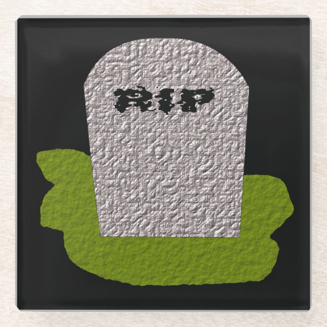 RIP Tombstone Glass Coaster (Front)