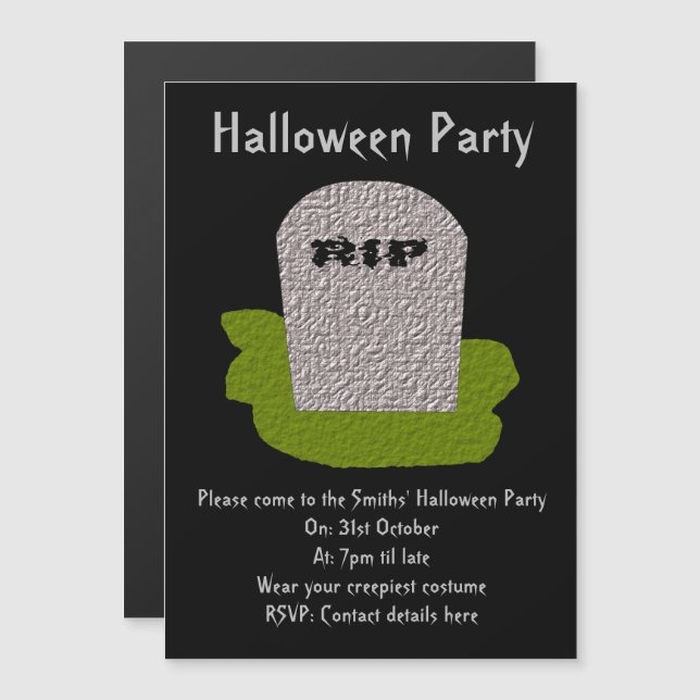 RIP Tombstone Magnetic Party Invites (Front/Back)