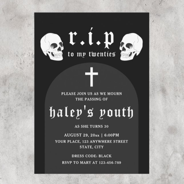 RIP Twenties 20s Funny Death Funeral 30th Birthday Invitation (Creator Uploaded)