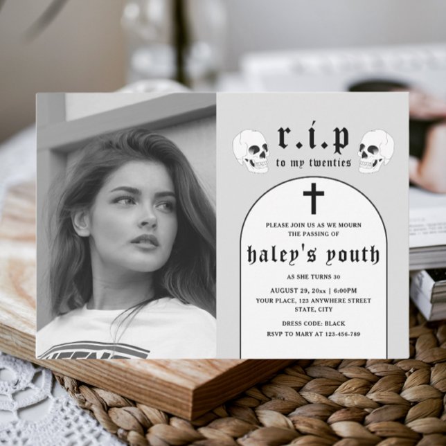 RIP Twenties 20s Funny Funeral 30th Birthday Photo Invitation (Creator Uploaded)