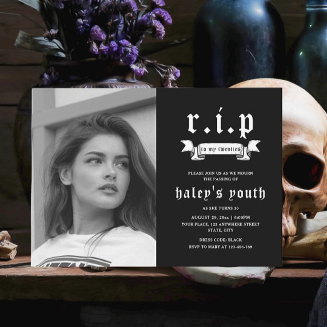 RIP Twenties 20s Funny Funeral 30th Birthday Photo Invitation (Creator Uploaded)
