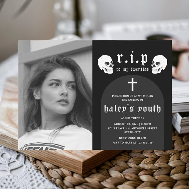 RIP Twenties 20s Funny Funeral 30th Birthday Photo Invitation (Creator Uploaded)