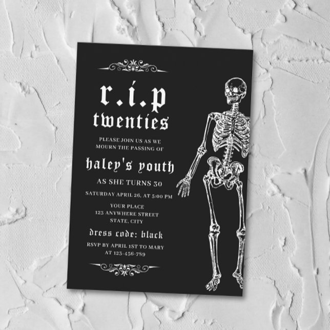 RIP Twenties 20s Funny Skeleton 30th Birthday Invitation (Creator Uploaded)