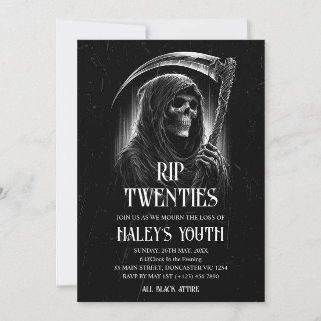RIP Twenties 20s Gothic Funeral 30th Birthday Invitation (Front)