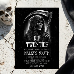 RIP Twenties 20s Gothic Funeral 30th Birthday Invitation