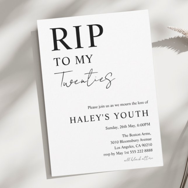 RIP Twenties 20s Modern Simple 30th Birthday Invitation (Creator Uploaded)