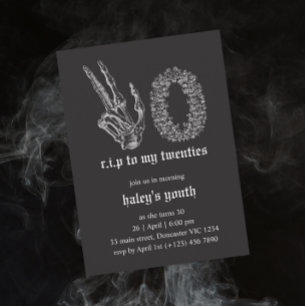 RIP Twenties 20s Skeleton Funeral 30th Birthday Invitation