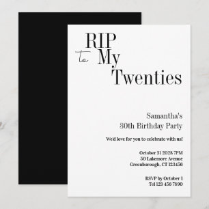 RIP Twenties 30th Birthday Party Minimal Invitation