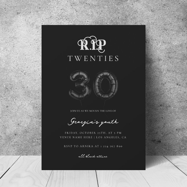 RIP Twenties Black Balloons 30th Birthday Party    Invitation (Creator Uploaded)