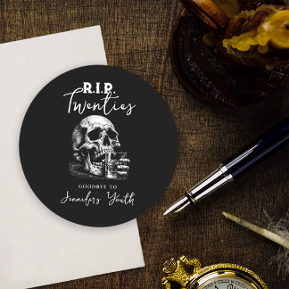 RIP Twenties Black Skull 30th Birthday Party Round Paper Coaster