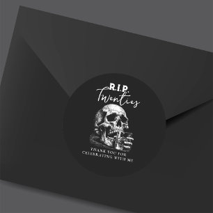 RIP Twenties Black Skull Birthday Thank You Classic Round Sticker