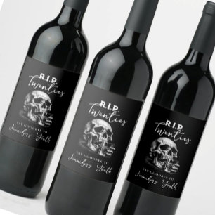 RIP Twenties Skull Whiskey Birthday Wine Label