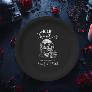 RIP Twenties Spooky Black Skull Birthday Party Paper Plate