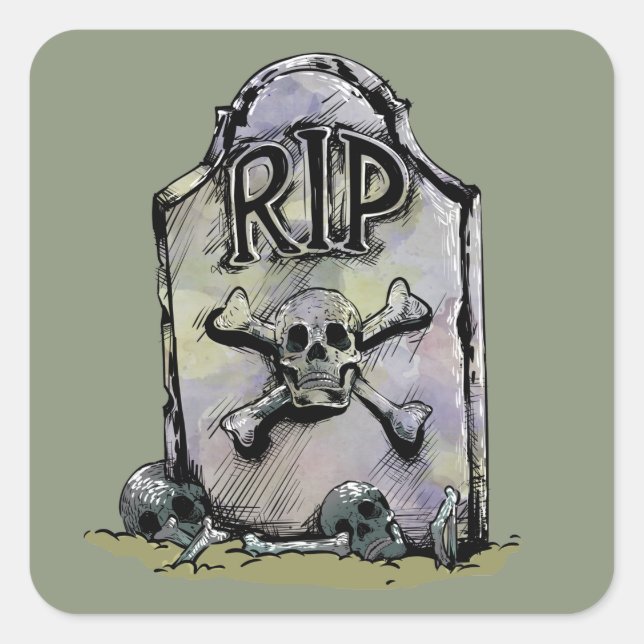RIP Watercolour Gravestone or Tombstone Square Sticker (Front)