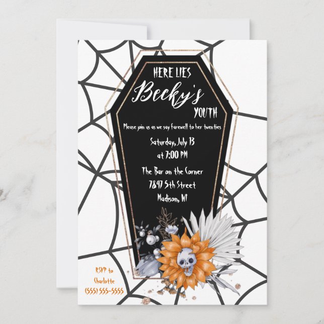 RIP Youth, Death to my 20s Birthday Party Invitation (Front)