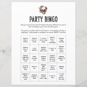 RIP Youth Party Bingo game sheet