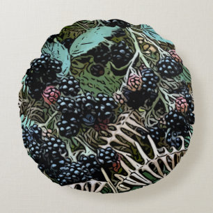 Ripe blackberries round cushion