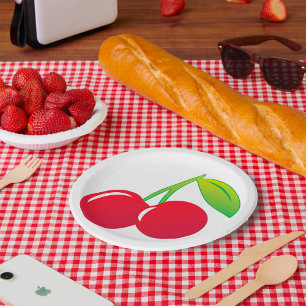 Ripe Bright Red Cherries Paper Plate