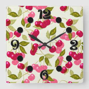 Ripe cherry square wall clock