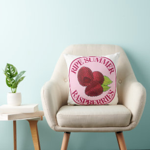 Ripe Fresh Summer Red Raspberries Fruit Berry Cushion